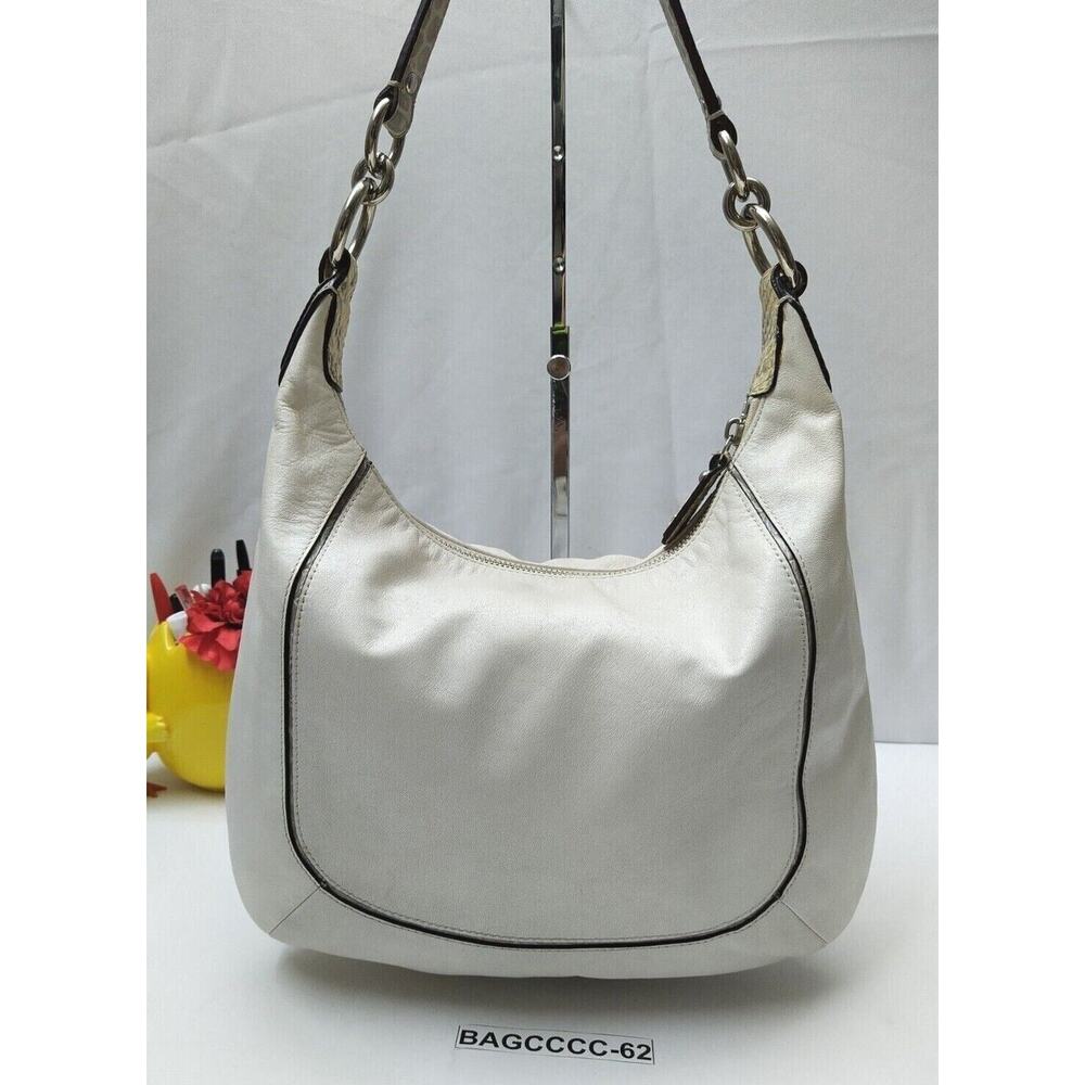 Coach Kristin White Leather Snakeskin Detail Zipper Hobo Shoulder Bag - Picture 2 of 14